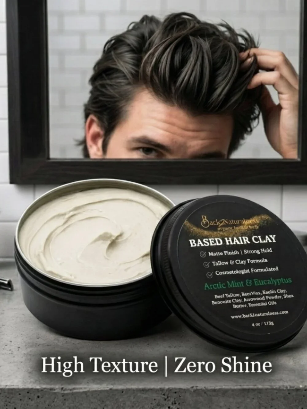 Back2Naturalness Tallow Hair Clay for Men • Matte Finish • Firm Hold • 4oz Jar